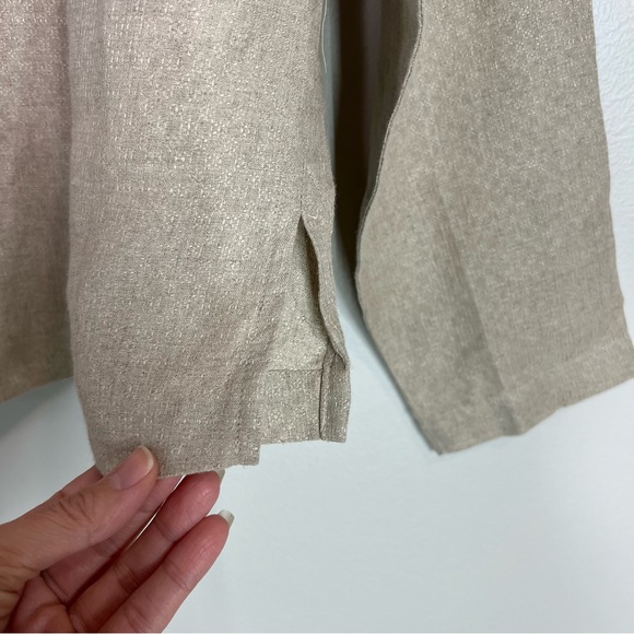 EILEEN FISHER Natural Short Round Neck Button Front Lightweight Jacket - Picture 9 of 14